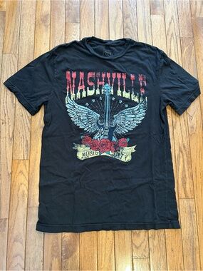 Full Tilt Black Nashville Graphic Tee with Red and Cream Accents